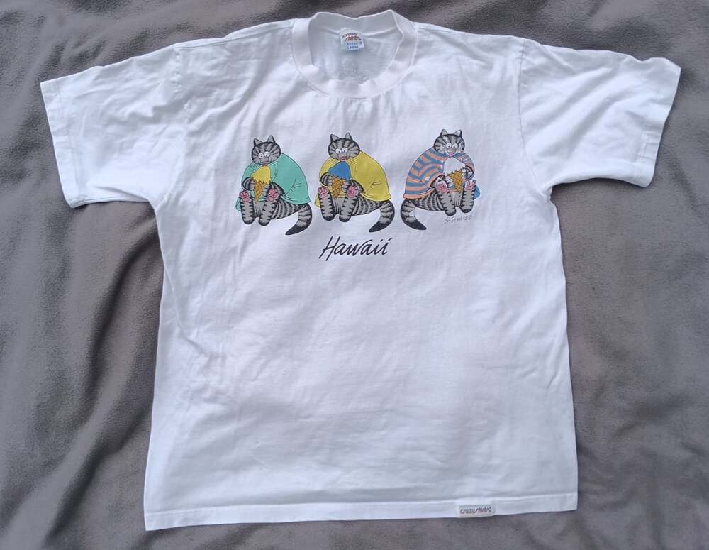 B Kliban Hawaii Cats Ice Cream White Double Sided Large Vtg Crazy Shirts Mint - Picture 3 of 8